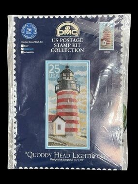 Quoddy Head Lighthouse Cross Stitch Kit - Blue & Red